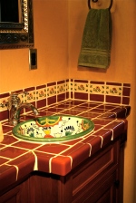 Bathroom Countertop with Mexican tile, trim and sink